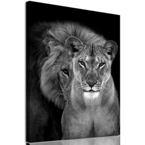 lion and lioness canvas wall art black and white animal pictures for wall decor male and female lion picture for bedroom modern animal canvas print wall art contemporary decor for home 16x24in no frame