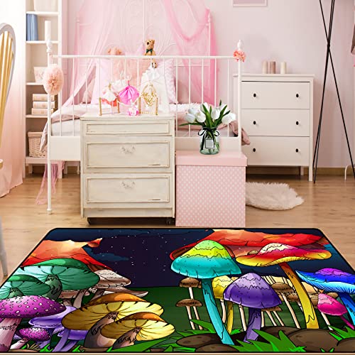 Jiospet Mushroom Rugs for Bedroom Large Cute Mushroom Rugs for Bedroom Trippy Mushroom Rugs for Bedroom Home Dining Living Room Decor Floor Mats, 5'×7'