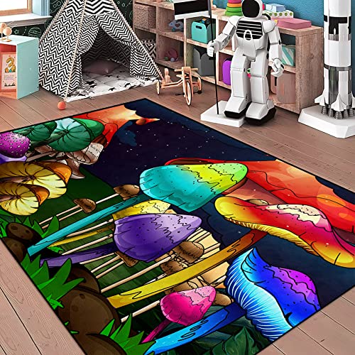 Jiospet Mushroom Rugs for Bedroom Large Cute Mushroom Rugs for Bedroom Trippy Mushroom Rugs for Bedroom Home Dining Living Room Decor Floor Mats, 5'×7'