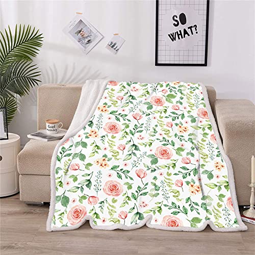 Juirnost Floral Blanket Flower Blanket Botanical Spring Flowers Blanket Floral Throw Blanket Soft Cozy Warm Plush Fleece Flannel Blanket Gift for Woman Flower Lover Couch Bed Living Room Decor 50"X60"