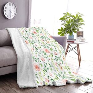 Juirnost Floral Blanket Flower Blanket Botanical Spring Flowers Blanket Floral Throw Blanket Soft Cozy Warm Plush Fleece Flannel Blanket Gift for Woman Flower Lover Couch Bed Living Room Decor 50"X60"