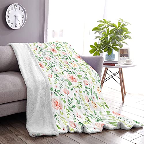 Juirnost Floral Blanket Flower Blanket Botanical Spring Flowers Blanket Floral Throw Blanket Soft Cozy Warm Plush Fleece Flannel Blanket Gift for Woman Flower Lover Couch Bed Living Room Decor 50"X60"