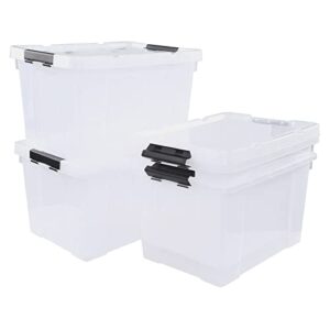 minekkyes 4-pack 34 quart clear latching box totes, plastic storage bin