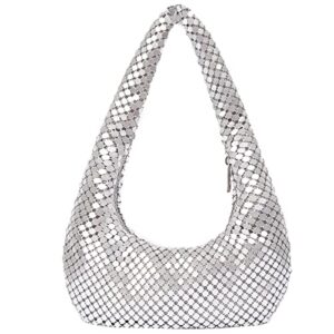 rejollly sequins purse sparkly bling hobo handbag under arm clutch purse for women evening bag for prom cocktail party wedding silver