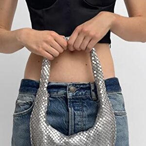 Rejollly Sequins Purse Sparkly Bling Hobo Handbag Under Arm Clutch Purse for Women Evening Bag for Prom Cocktail Party Wedding Silver