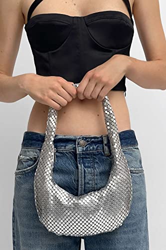 Rejollly Sequins Purse Sparkly Bling Hobo Handbag Under Arm Clutch Purse for Women Evening Bag for Prom Cocktail Party Wedding Silver