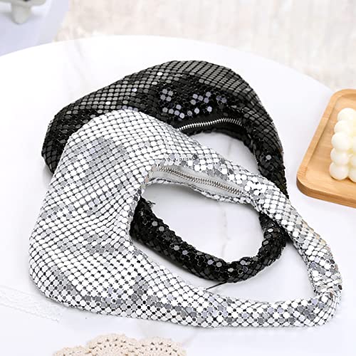 Rejollly Sequins Purse Sparkly Bling Hobo Handbag Under Arm Clutch Purse for Women Evening Bag for Prom Cocktail Party Wedding Silver