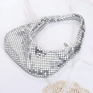 Rejollly Sequins Purse Sparkly Bling Hobo Handbag Under Arm Clutch Purse for Women Evening Bag for Prom Cocktail Party Wedding Silver