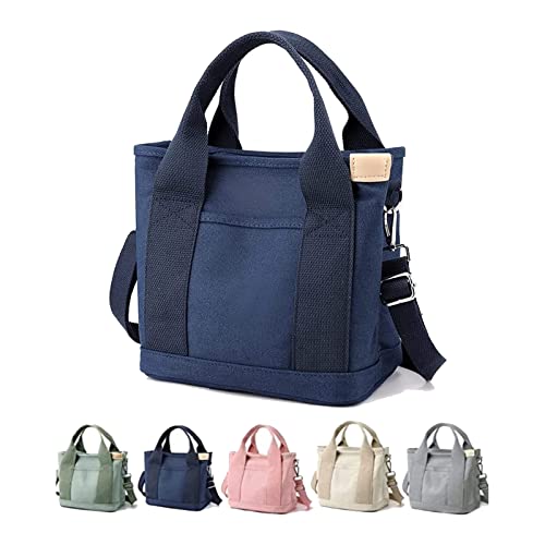 Gpmsign Travel Bag, Large Capacity Multi-Pocket Handbag, Womens Lightweight Canvas Tote Purse with Zipper (Dark Blue)