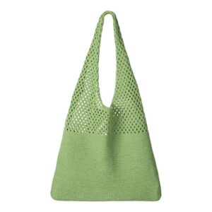 Ovida Crochet Mesh Beach Tote Bag Summer Y2K Aesthetic Knit Shoulder Bag Large Capacity Hobo Bag for Women