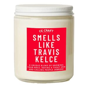 ce craft smells like travis kelce candle – football themed candle, gift for kelce fan, gift for her, celebrity prayer candle, gift for him, her (vanilla + oak)
