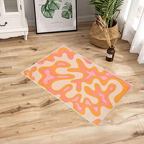 Vintage Abstract Area Rug 3x5 Faux Wool Accent Rug Soft Non-Slip Aesthetic Geometric Bedroom Rug Machine Washable Floor Mat Carpet for Bedroom Living Room