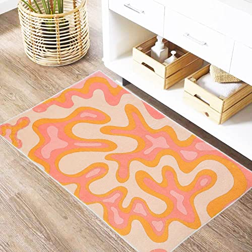 Vintage Abstract Area Rug 3x5 Faux Wool Accent Rug Soft Non-Slip Aesthetic Geometric Bedroom Rug Machine Washable Floor Mat Carpet for Bedroom Living Room