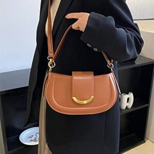 Women Shoulder Bag Saddle Bag Vintage Solid Small Hobo Crossbody Bag Purse Fashion PU Leather Tote Handbag