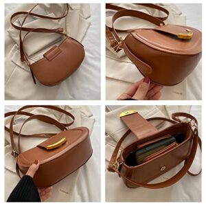 Women Shoulder Bag Saddle Bag Vintage Solid Small Hobo Crossbody Bag Purse Fashion PU Leather Tote Handbag