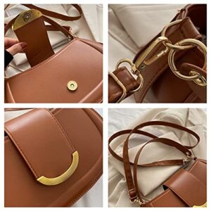 Women Shoulder Bag Saddle Bag Vintage Solid Small Hobo Crossbody Bag Purse Fashion PU Leather Tote Handbag