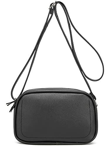 Triple Zip Small Crossbody Bags for Women, Vegan Leather Crossbody Purse for Travel, Lightweight Shoulder Bag Black