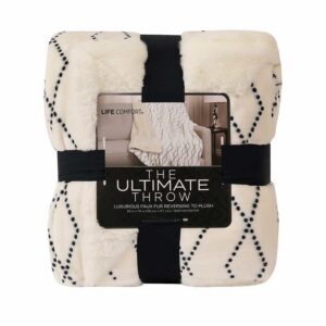 life comfort the ultimate throw i luxurious faux fur reversing to plush i 60 in x 70 in i 100% polyester i great for gifts i white