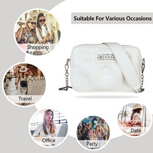 RongYue Puffer Bags for Women Small Casual PU Quilted Purses Crossbody Bags Shoulder Handbags with Chain Strap (White)