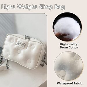 RongYue Puffer Bags for Women Small Casual PU Quilted Purses Crossbody Bags Shoulder Handbags with Chain Strap (White)