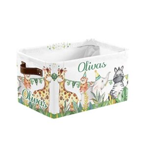 personalized storage bins, custom storage basket boxes for organizing closet shelf nursery toy animals celebration