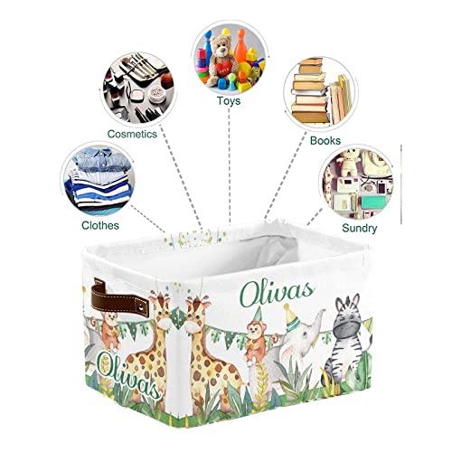 Personalized Storage Bins, Custom Storage Basket Boxes for Organizing Closet Shelf Nursery Toy Animals Celebration