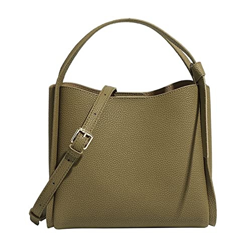Female Real Genuine Leather Shoulder Bag Casual First Layer Cowhide Handbag Women Fashion Ladies Tote Or Crossbody Bags (Color : Olive Green Bag)