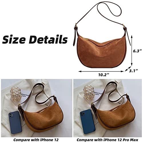 Mudono Small Shoulder Bag for Women Suede Hobo Crossbody Purse Lightweight Crescent Satchel with 2 Detachable Shoulder Straps