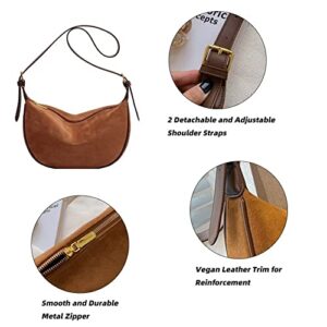 Mudono Small Shoulder Bag for Women Suede Hobo Crossbody Purse Lightweight Crescent Satchel with 2 Detachable Shoulder Straps