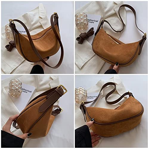 Mudono Small Shoulder Bag for Women Suede Hobo Crossbody Purse Lightweight Crescent Satchel with 2 Detachable Shoulder Straps