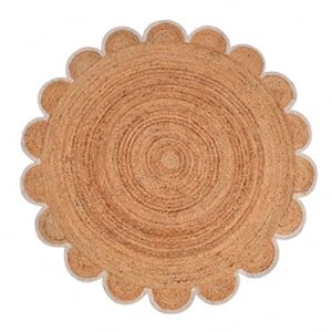 4×4, 5×5, 6×6,feet natural jute scallop round rug, floor scalloped edge rug braided boho eco large circular handmade area rugs (white, 6×6 ft round rug)