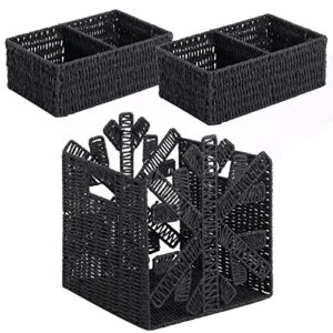 vagusicc wicker storage baskets, set of 3 hand-woven paper rope wicker baskets for shelves storage with handles, snowflake cube storage bins, 10.5 inch storage baskets for pantry organizing, black