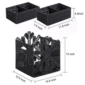 Vagusicc Wicker Storage Baskets, Set of 3 Hand-Woven Paper Rope Wicker Baskets for Shelves Storage with Handles, Snowflake Cube Storage Bins, 10.5 Inch Storage Baskets for Pantry Organizing, Black