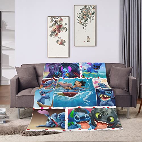 Blue Alien Monster and His Friends Personalized Plush Flannel Blanket Lightweight Soft Cozy Fuzzy Warm Fleece Throw for Couch Sofa Bedroom Living Room