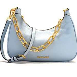 Michael Kors Cora Pebbled Leather Chain-Link Crossbody Bag Purse Handbag (PALE OCEAN)