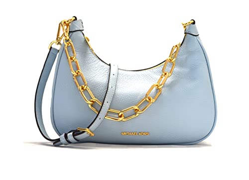 Michael Kors Cora Pebbled Leather Chain-Link Crossbody Bag Purse Handbag (PALE OCEAN)