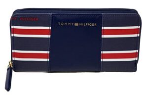 tommy hilfiger women’s navy red & white logo coated canvas zip around wallet clutch bag