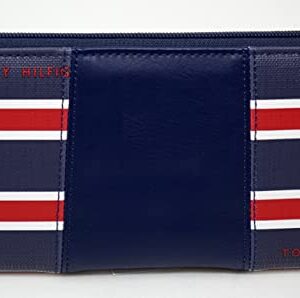 Tommy Hilfiger Women's Navy Red & White Logo Coated Canvas Zip Around Wallet Clutch Bag