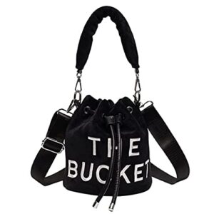 fjccfrfw bucket bags for women,mini bucket purses,hobo bag,drawstring crossbody bags,soft plush shoulder handbags (black)