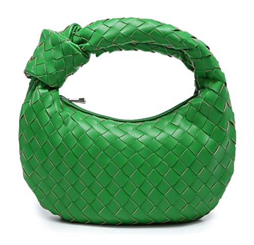 JBB Woven Handbag Bag for Women Leather Shoulder Bags Knotted Purse Soft Mini Hobo Clutch Green