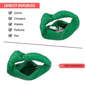 JBB Woven Handbag Bag for Women Leather Shoulder Bags Knotted Purse Soft Mini Hobo Clutch Green