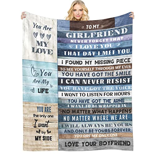 Girlfriend Gift Throw Blankets I Love You Gifts for Her, to My Girlfriend Blanket Anniversary Romantic Blanket for Bed Couch, Soft Throw Blankets for Christmas Birthday Valentines 40x50inch