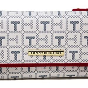 Tommy Hilfiger Women White Gray Red Coated Canvas Logo Checkbook Wallet Clutch Bag