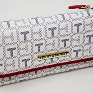 Tommy Hilfiger Women White Gray Red Coated Canvas Logo Checkbook Wallet Clutch Bag