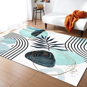 MUENINELE Indoor Area Rug, Abstract Tropical Leaves Watercolor Bohemian Art Geometric Pattern Aqua Non Skid Rectangle Accent Area Rug for Living Room Bedroom Nursery Kids Room Bedside, 2'x3'