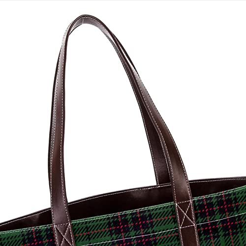 Green Buffalo Plaid Checks Black Tote Bags Large Leather canvas Purses and Handbags for Women Top Handle Shoulder Satchel Hobo Bags