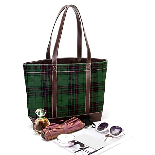 Green Buffalo Plaid Checks Black Tote Bags Large Leather canvas Purses and Handbags for Women Top Handle Shoulder Satchel Hobo Bags