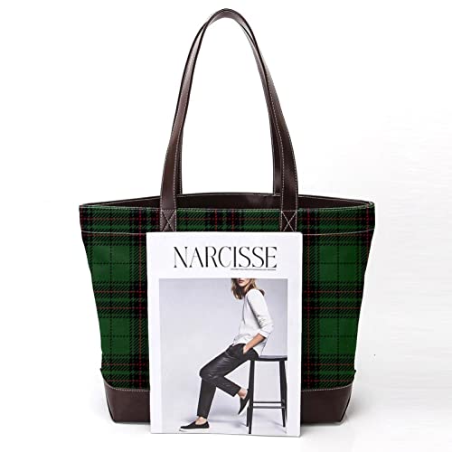 Green Buffalo Plaid Checks Black Tote Bags Large Leather canvas Purses and Handbags for Women Top Handle Shoulder Satchel Hobo Bags