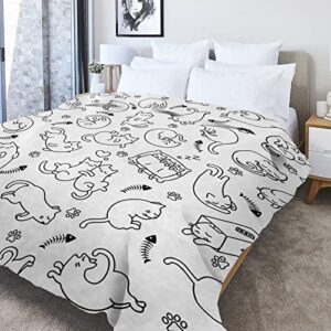 Cat Throw Blanket for Cat Lovers Cute Cat Flannel Fleece Blankets for Kids Adults Kawaii Simple Cat Print Lightweight Fuzzy Blanket Soft White Blanket for Couch Sofa Bed Birthday Gifts, 50''x60''
