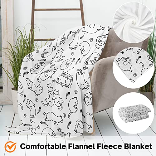 Cat Throw Blanket for Cat Lovers Cute Cat Flannel Fleece Blankets for Kids Adults Kawaii Simple Cat Print Lightweight Fuzzy Blanket Soft White Blanket for Couch Sofa Bed Birthday Gifts, 50''x60''